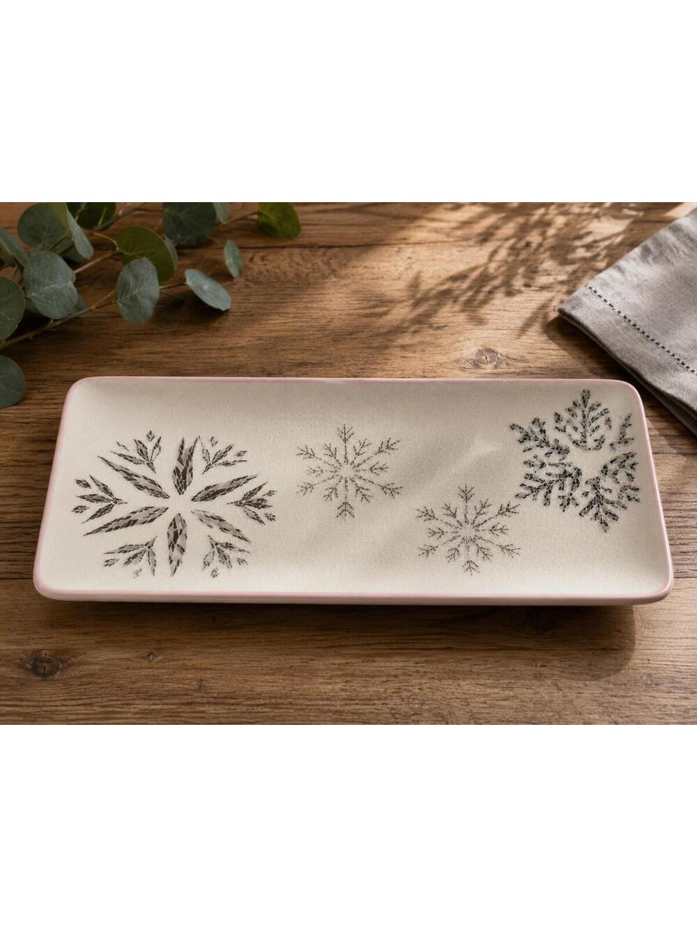 Peppermint and pine decorative serving tray snowflakes
